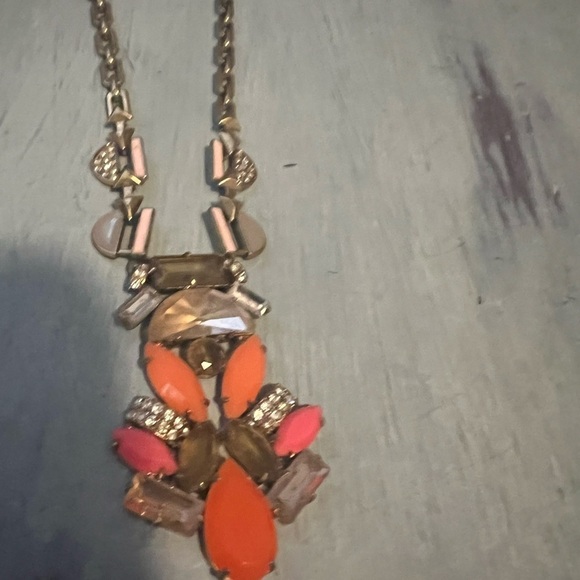 STELLA & DOT 26” lariat red orange statement crystal enamel NECKLACE GOLD TONE - Picture 9 of 14